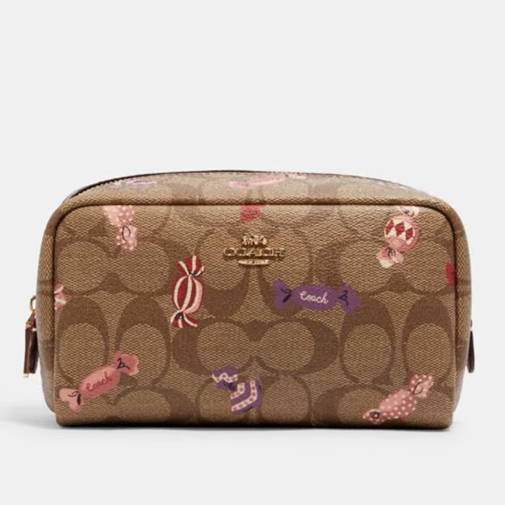 Coach Brown Signature Candy Print Cosmetic Case